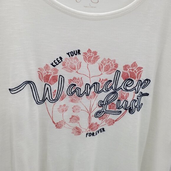 Jessica Simpson Womens Floral Bell Sleeve Boho Top Blouse Sz L White Wonder Lust - Picture 5 of 11